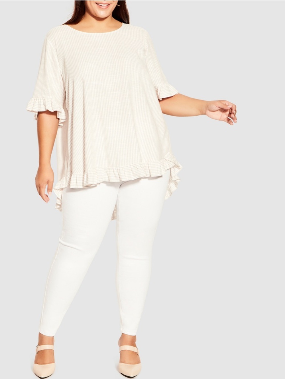 ARNA YORK Women's Plus Size 20 NWT Top Riviera Frill Stripe Shirt Ruffle Hem